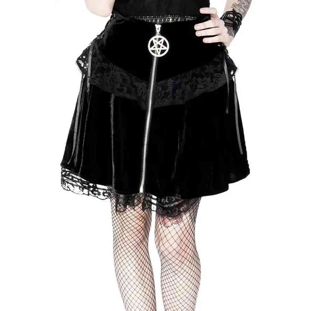 Restyle - Lace Up Velvet Pentagram Kurzer rock - Schwarz